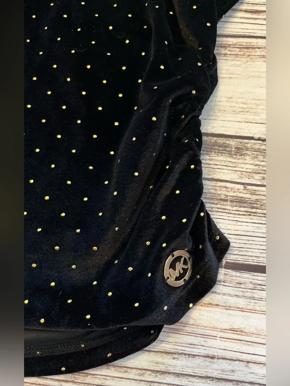 New Michael Kors Black Velvet Mock Neck Top Large Gold Studs  Holiday Wear NWT